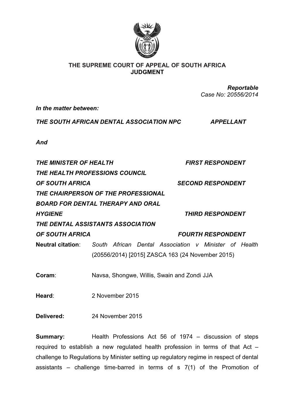 The Supreme Court of Appeal of South Africa s21