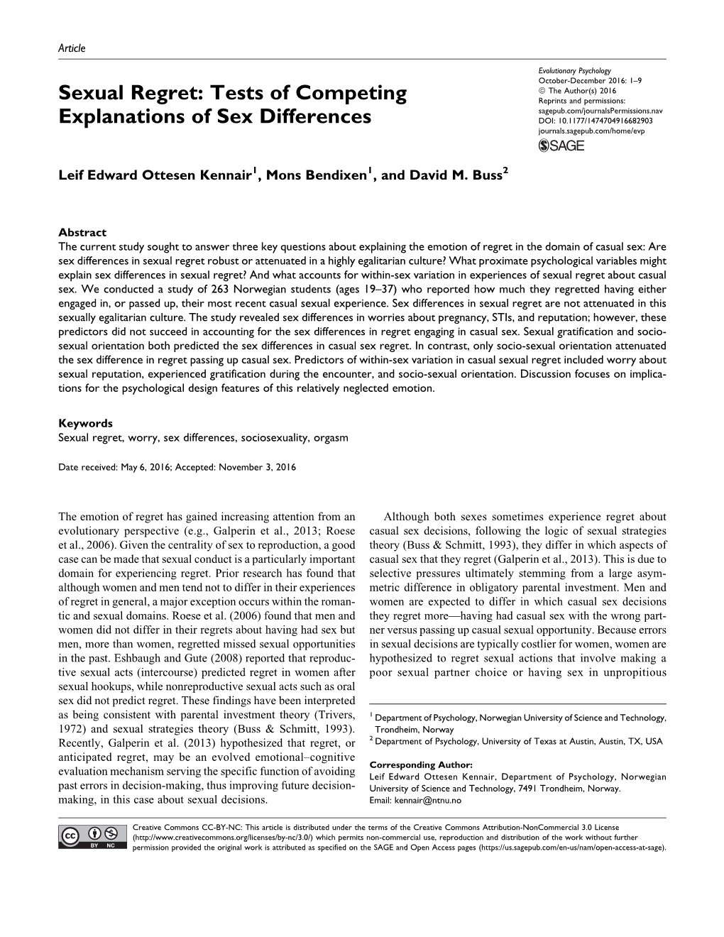 Sexual Regret: Tests of Competing Explanations of Sex Differences