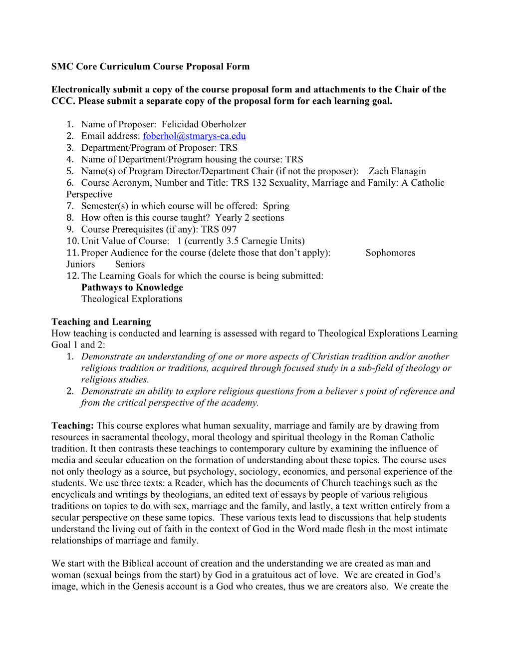 SMC Core Curriculum Course Proposal Form