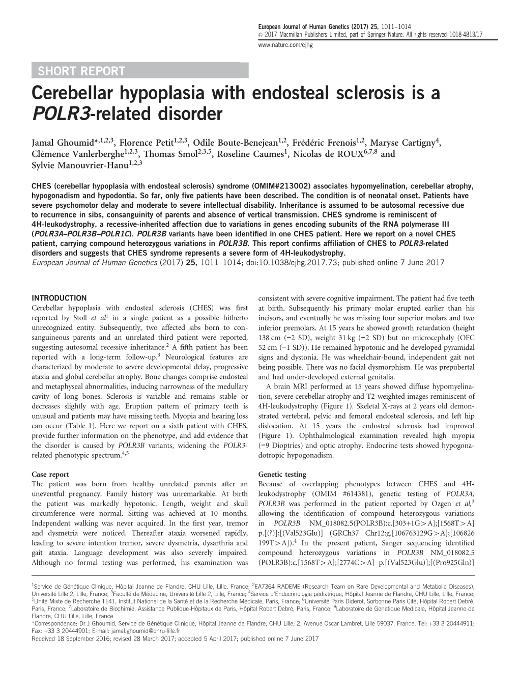 Cerebellar Hypoplasia with Endosteal Sclerosis Is a POLR3-Related Disorder
