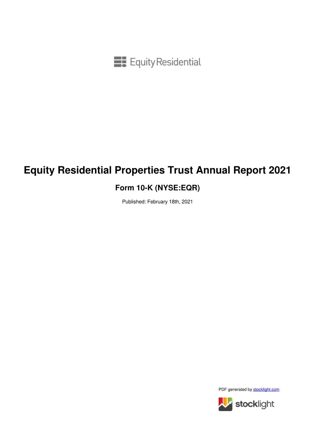 Equity Residential Properties Trust Annual Report 2021