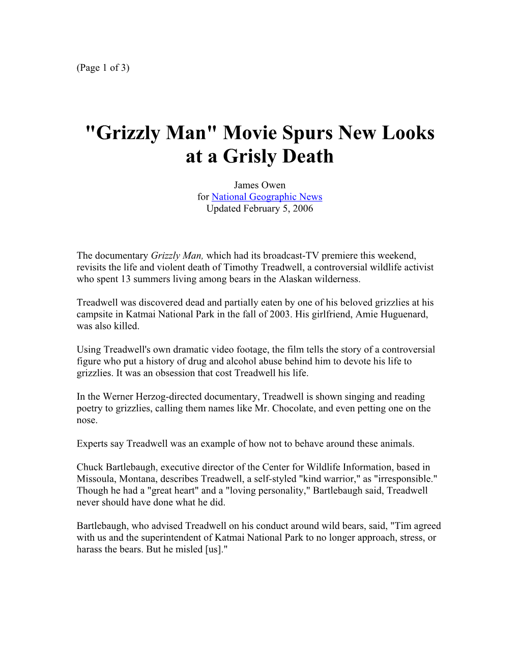 “Grizzly Man” Movie