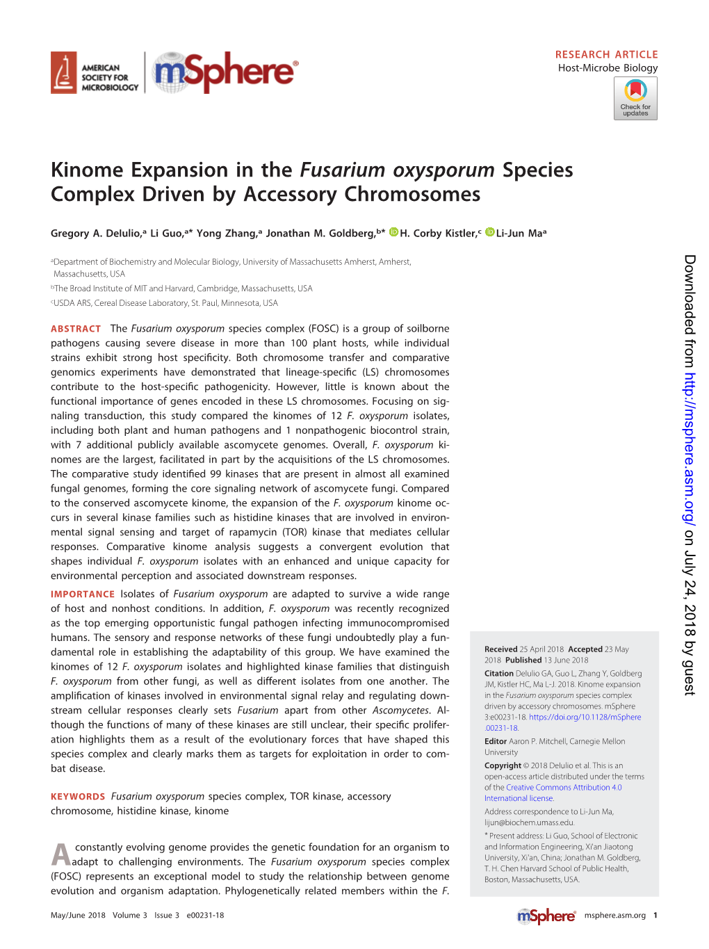 Kinome Expansion in the Fusarium Oxysporum Species Complex Driven by Accessory Chromosomes