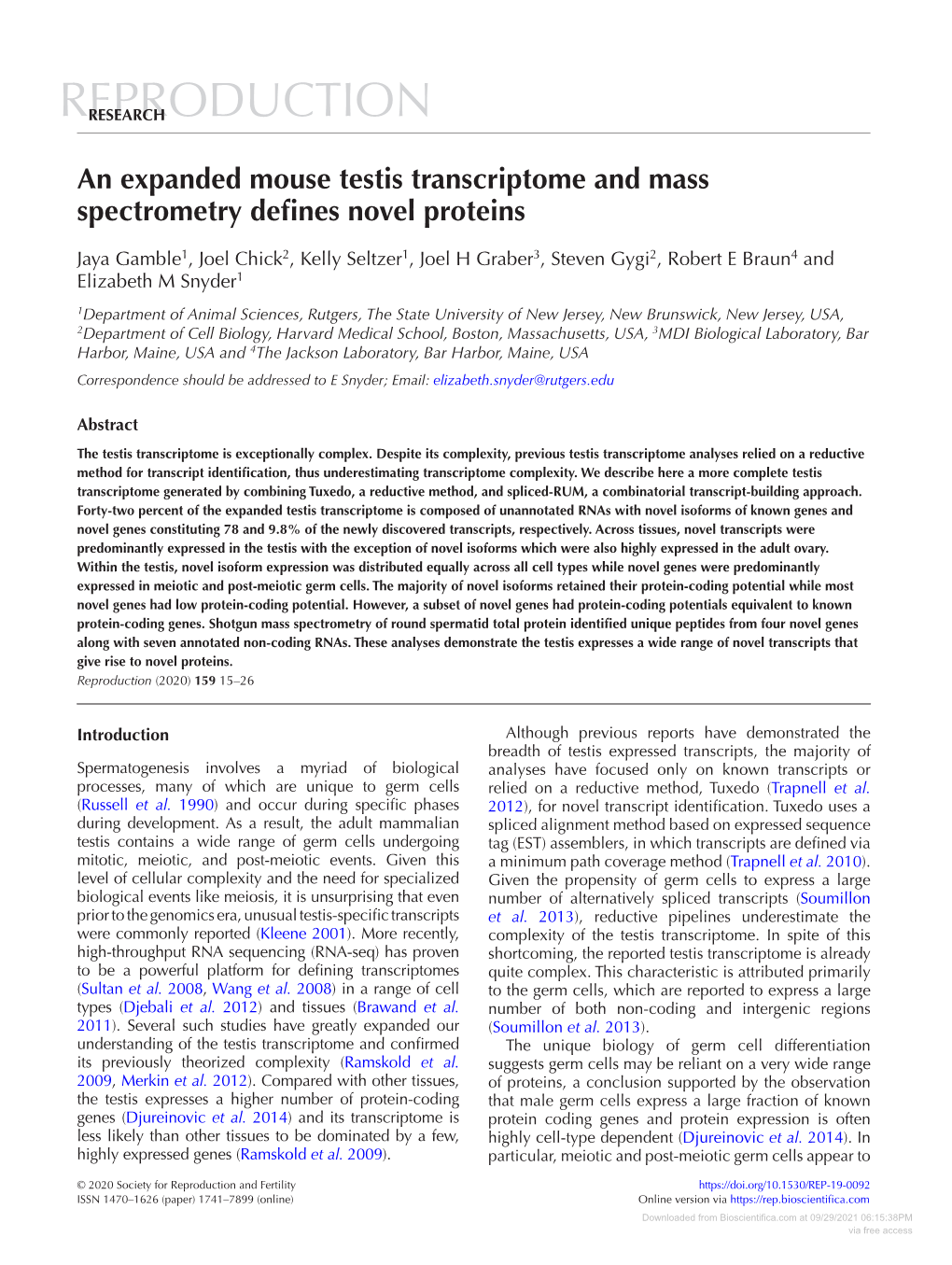 An Expanded Mouse Testis Transcriptome and Mass Spectrometry Defines Novel Proteins