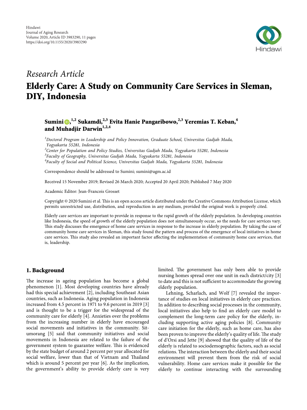 Elderly Care: a Study on Community Care Services in Sleman, DIY, Indonesia