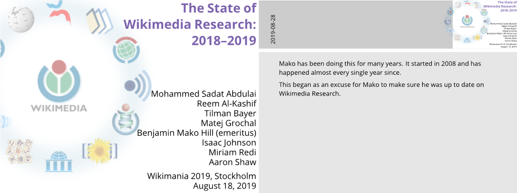 The State of Wikimedia Research: 2018–2019