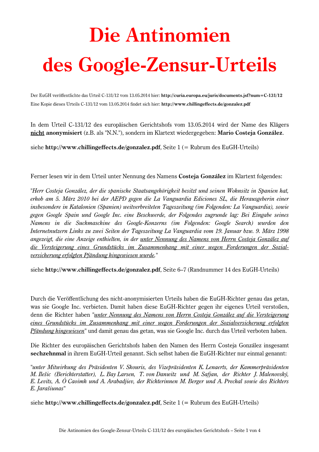 Die Antinomien Des Google-Zensur-Urteils