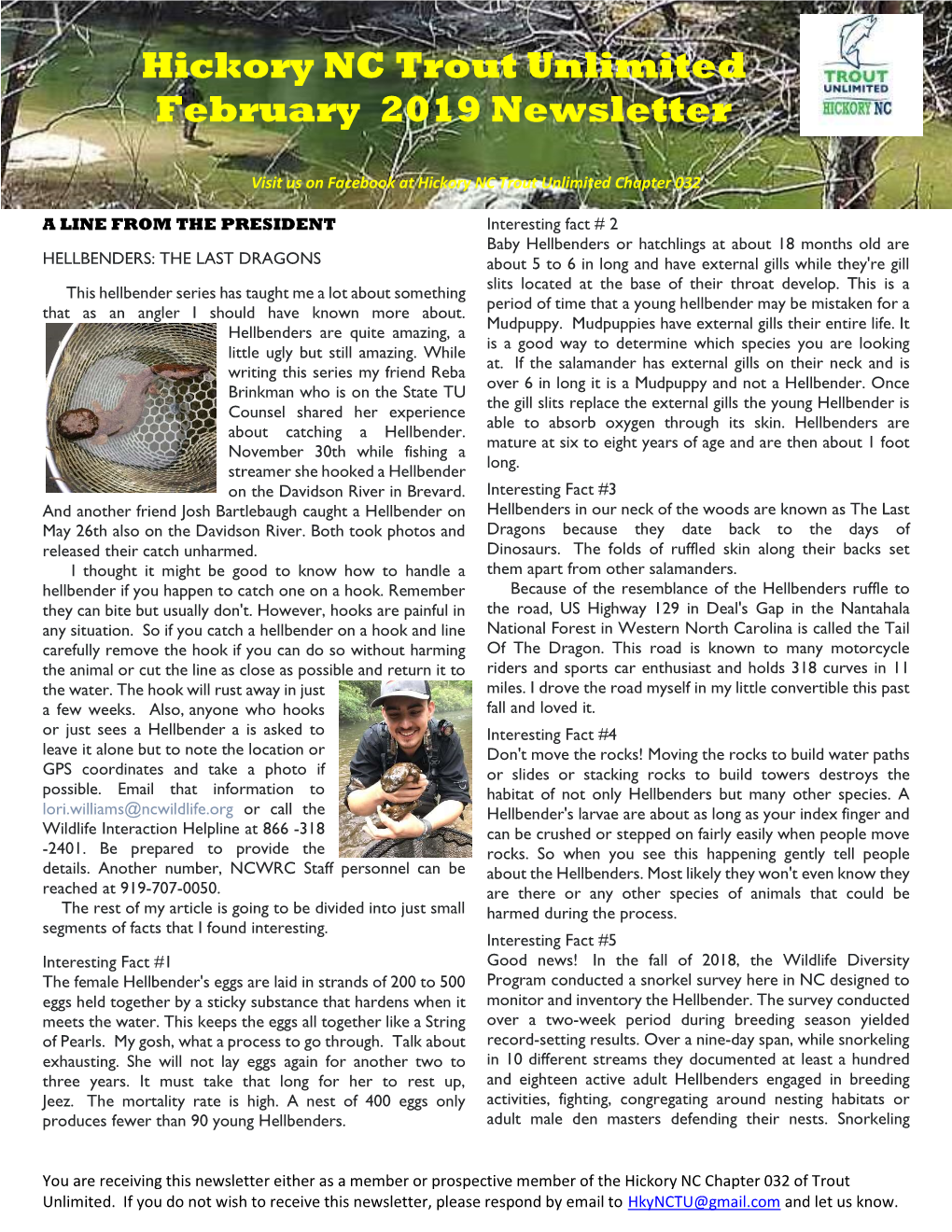 Hickory NC Trout Unlimited February 2019 Newsletter