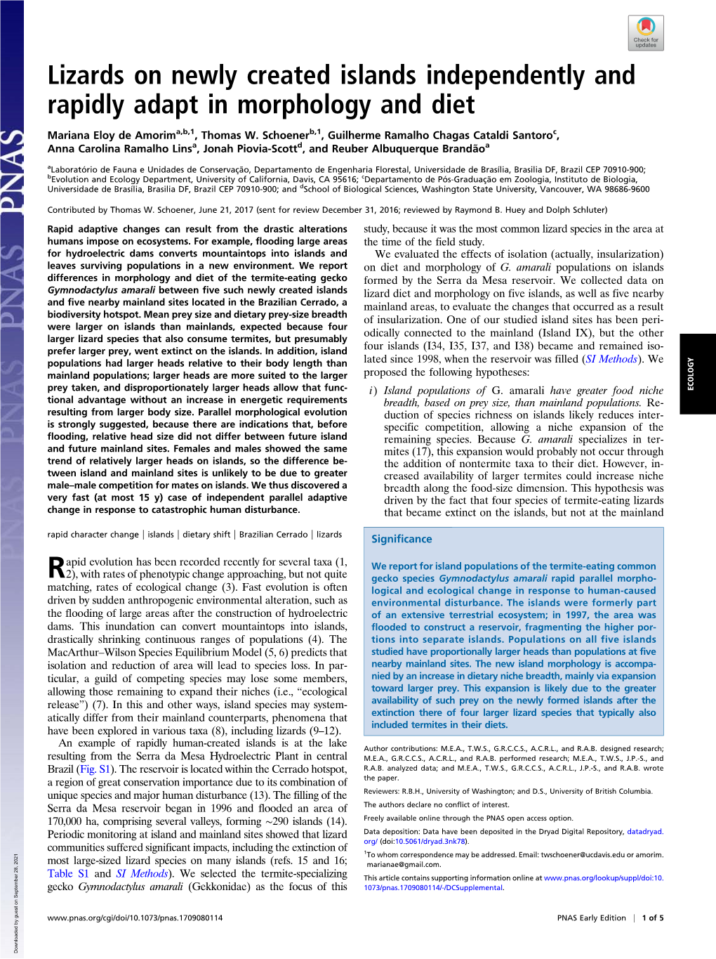 Lizards on Newly Created Islands Independently and Rapidly Adapt in Morphology and Diet