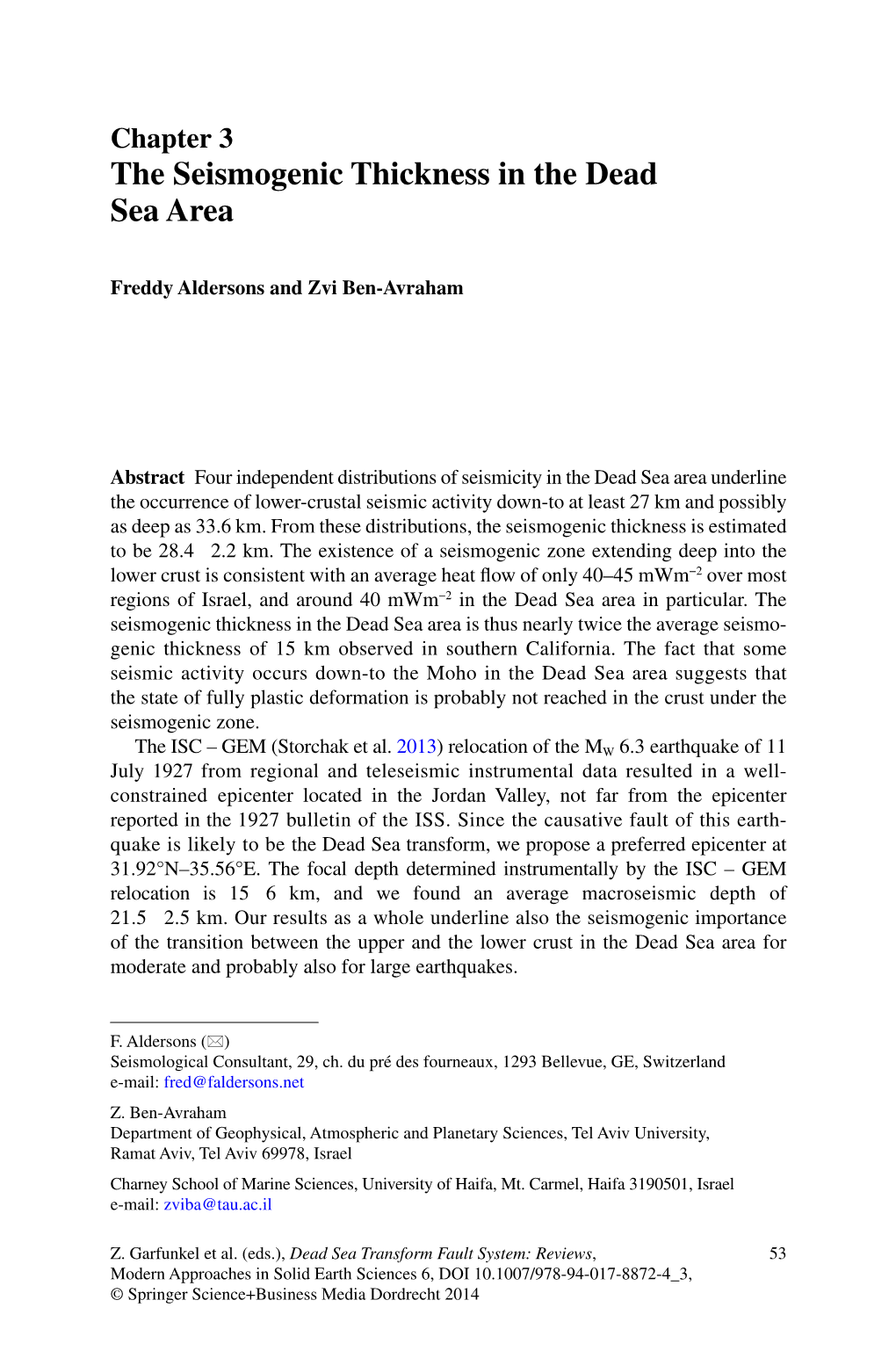 The Seismogenic Thickness in the Dead Sea Area