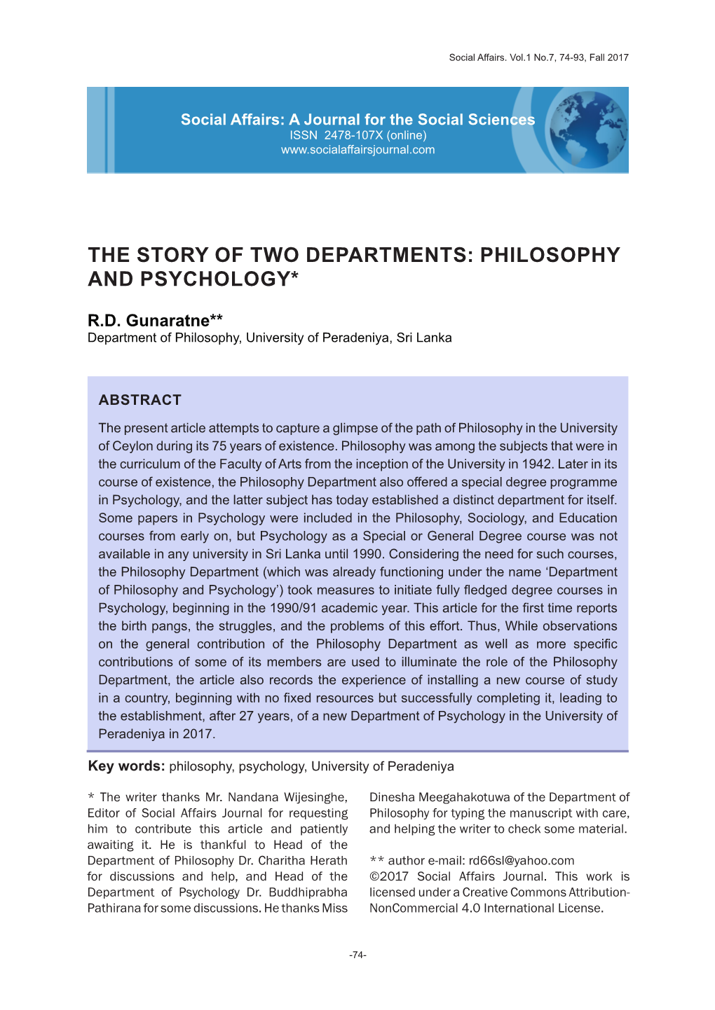 The Story of Two Departments: Philosophy and Psychology*