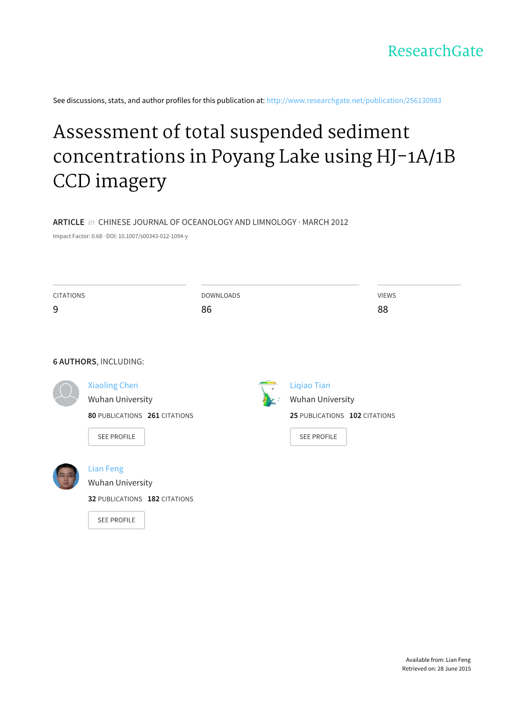 Assessment of Total Suspended Sediment Concentrations in Poyang Lake Using HJ-1A/1B CCD Imagery