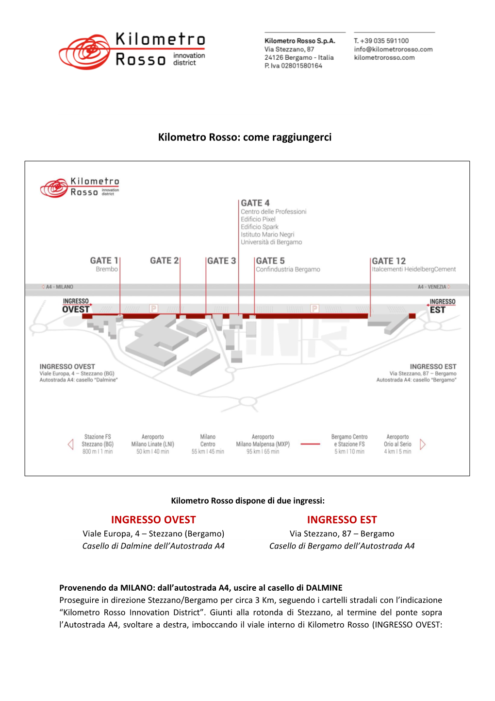 Come Raggiungerci INGRESSO OVEST INGRESSO