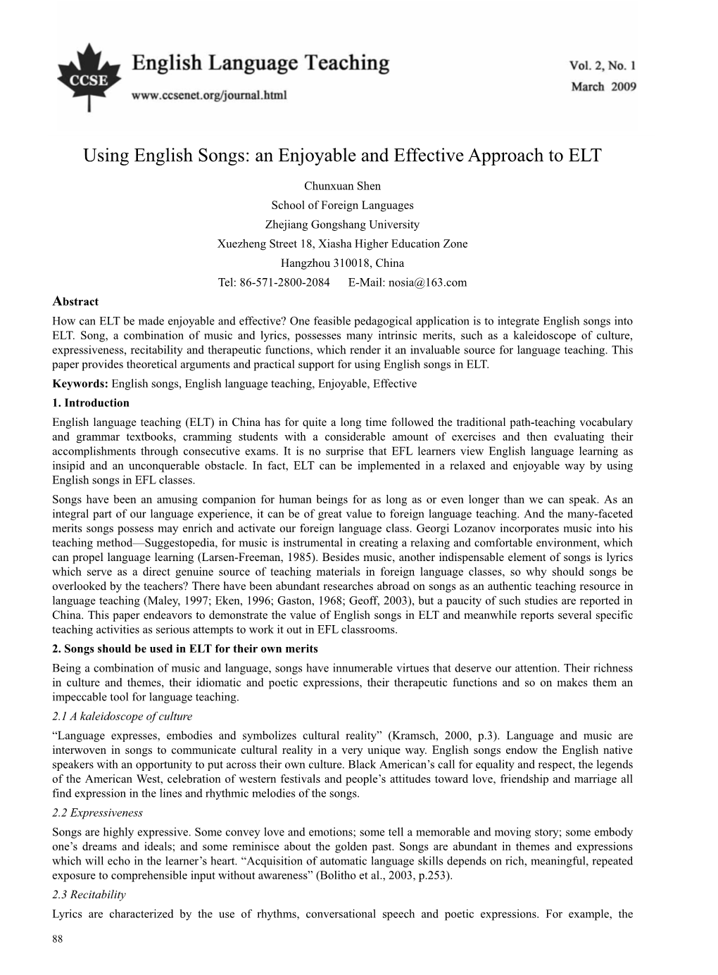 Using English Songs: an Enjoyable and Effective Approach to ELT