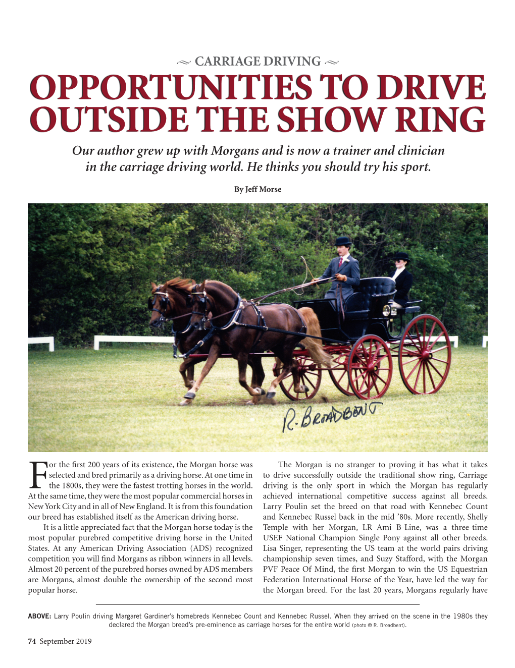 OUTSIDE the SHOW RING Our Author Grew up with Morgans and Is Now a Trainer and Clinician in the Carriage Driving World