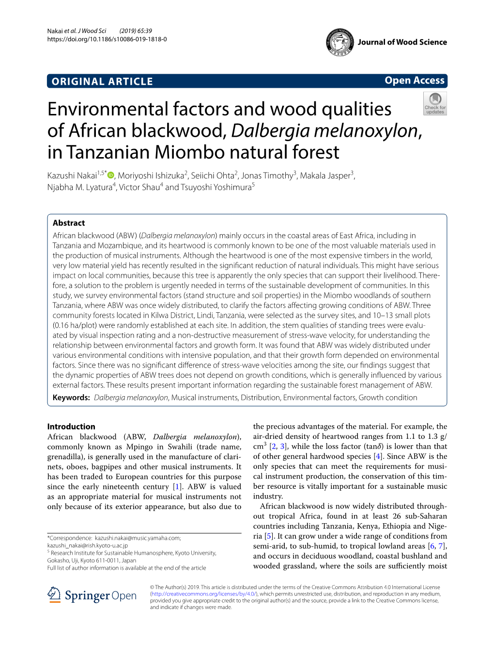 Environmental Factors and Wood Qualities of African Blackwood, Dalbergia Melanoxylon, in Tanzanian Miombo Natural Forest