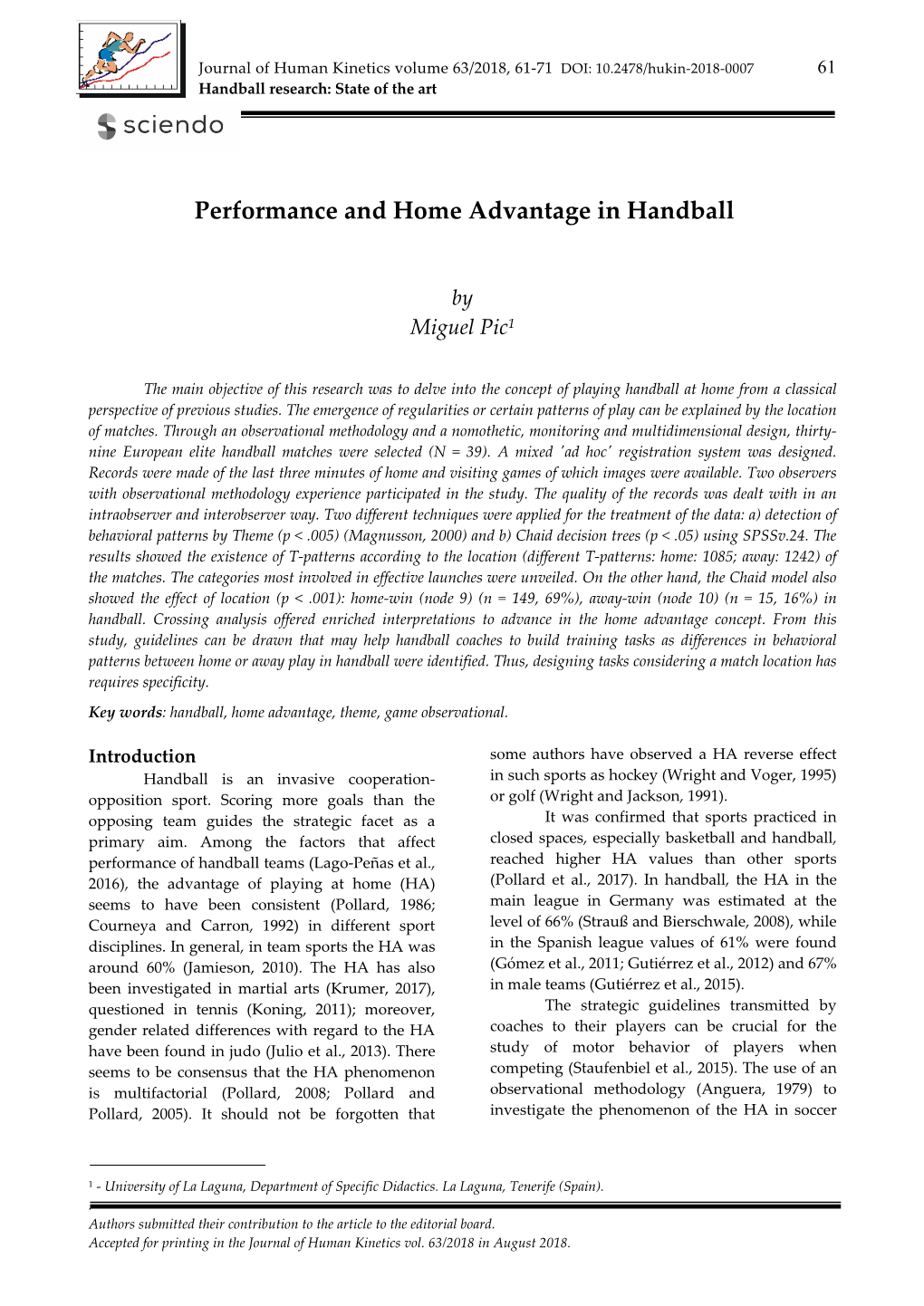 Performance and Home Advantage in Handball