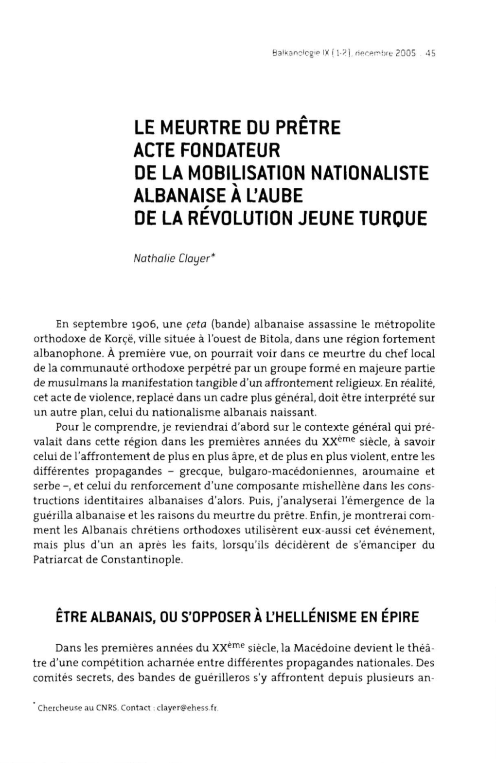 Le Meurtre Du Prêtre Acte Fondateur De La Mobilisation Nationaliste Albanaise À L'aube De La Révolution Jeune Turque