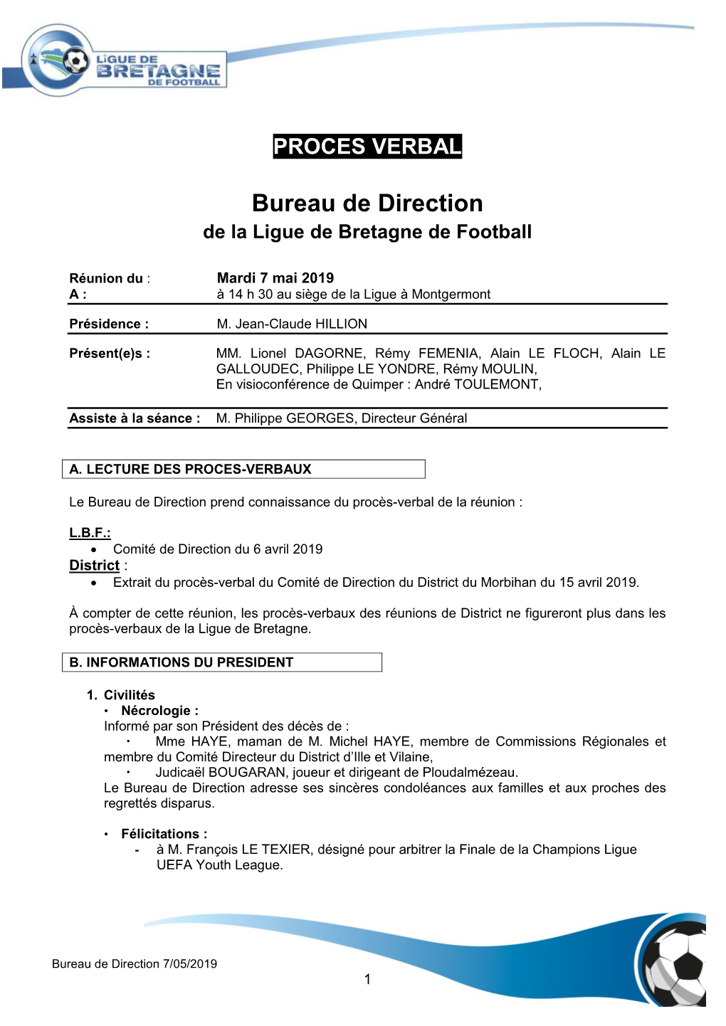 Bureau De Direction De La Ligue De Bretagne De Football