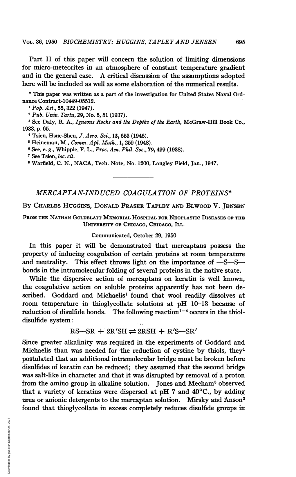 Mercaptan-Induced Coagulation of Proteins* Rs