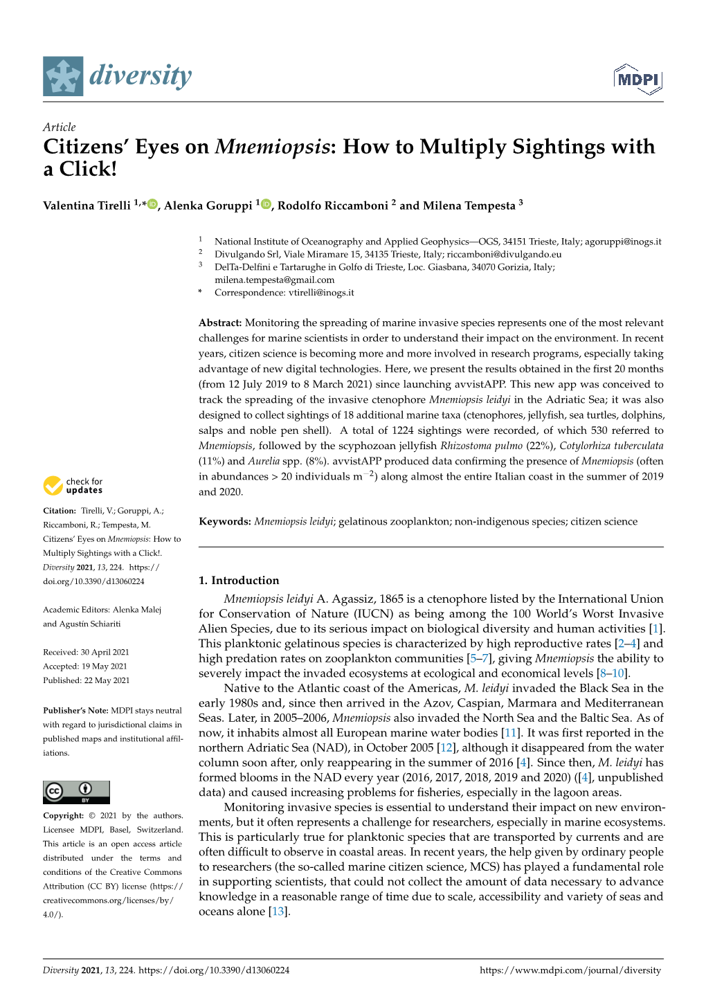 Citizens' Eyes on Mnemiopsis: How to Multiply Sightings with a Click!