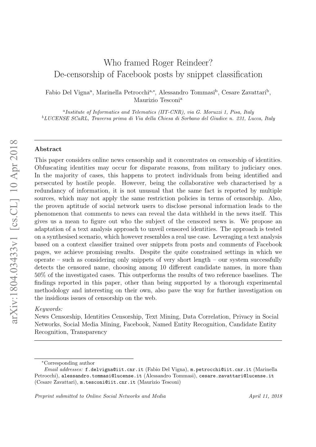 Who Framed Roger Reindeer? De-Censorship of Facebook Posts by Snippet Classiﬁcation