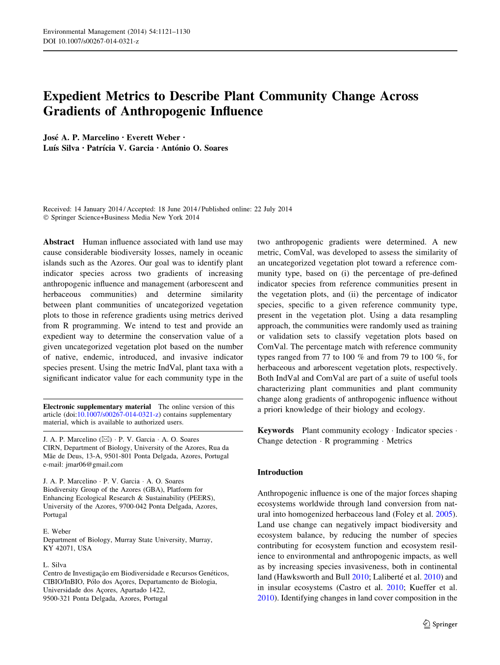 Expedient Metrics to Describe Plant Community Change Across Gradients of Anthropogenic Inﬂuence