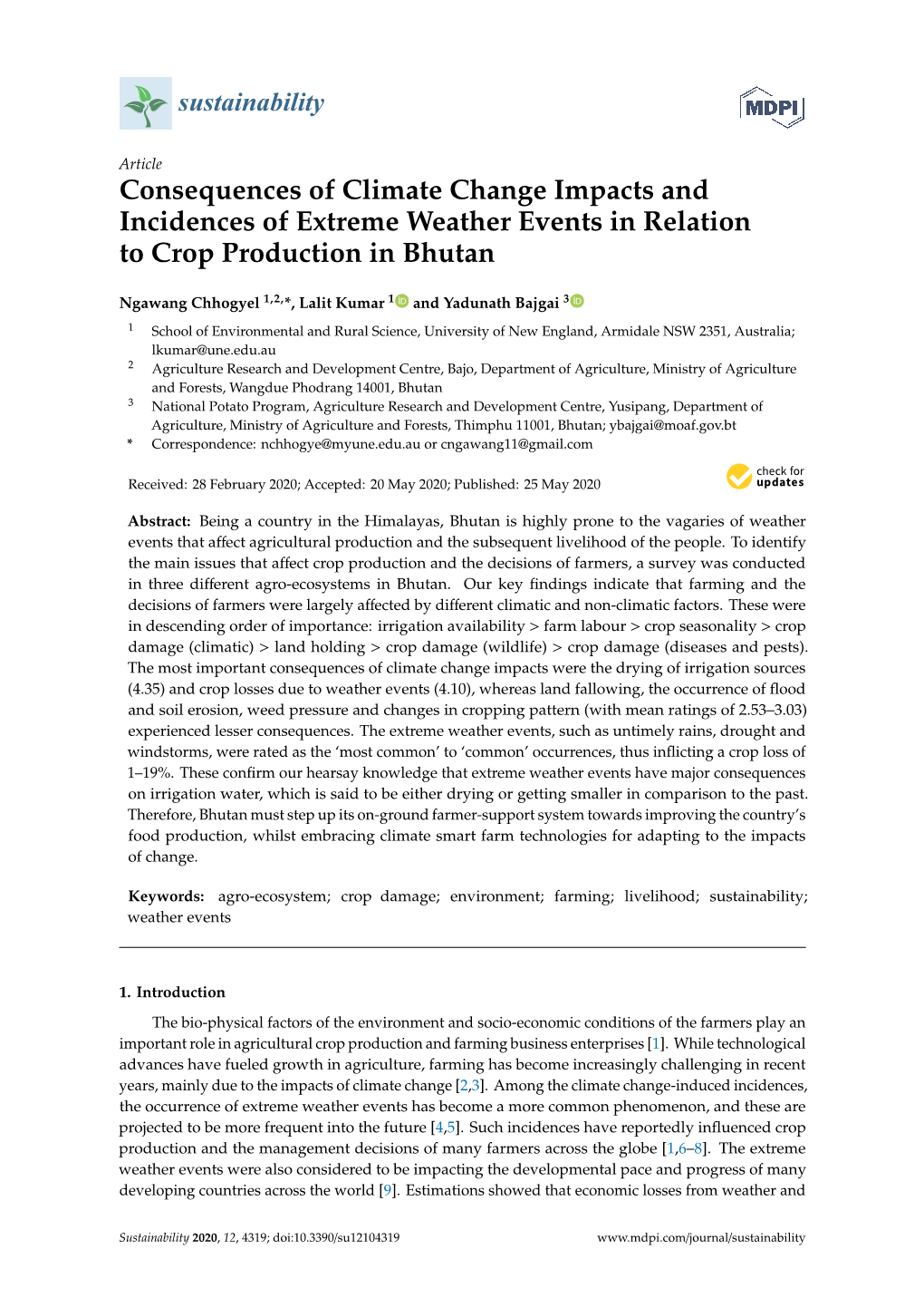 Consequences of Climate Change Impacts and Incidences of Extreme ...
