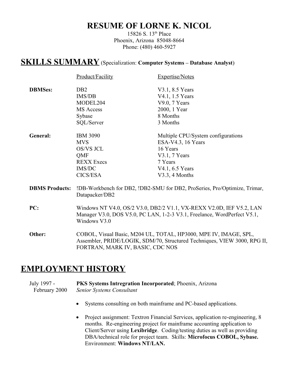 Resume of Qualifications