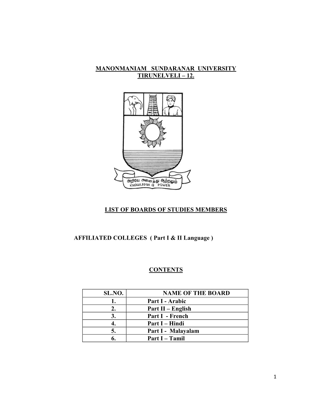 12. LIST of BOARDS of STUDIES MEMBERS AFFILIATED COLLEGES ( Part I & I