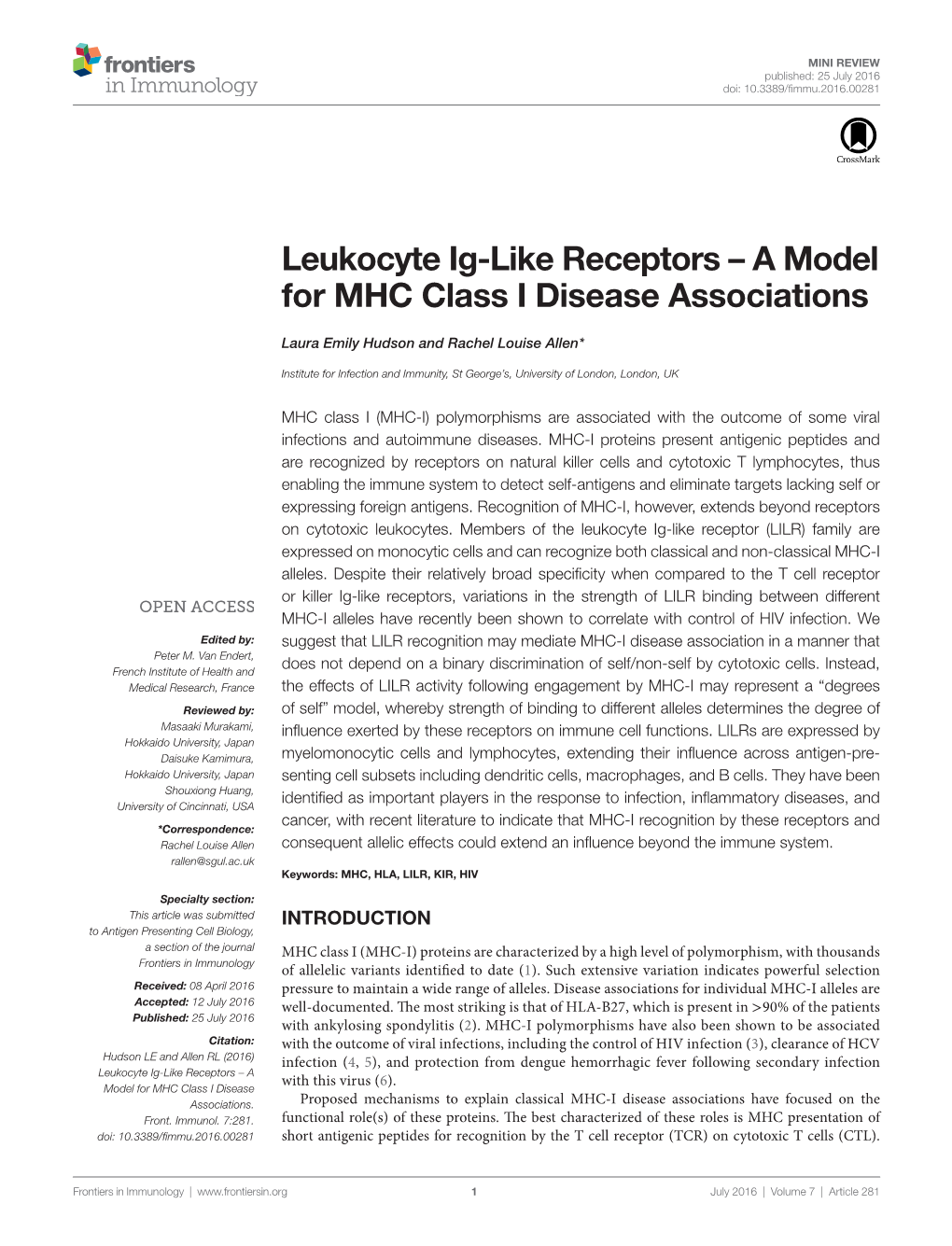 A Model for MHC Class I Disease Associations