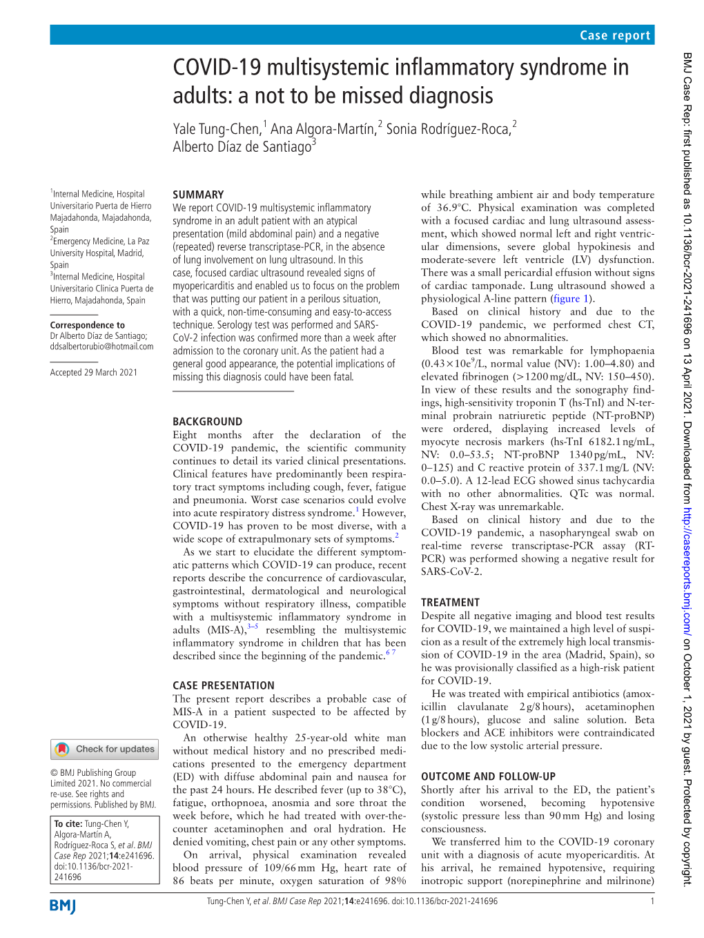 COVID-19 Multisystemic Inflammatory Syndrome in Adults: a Not to Be