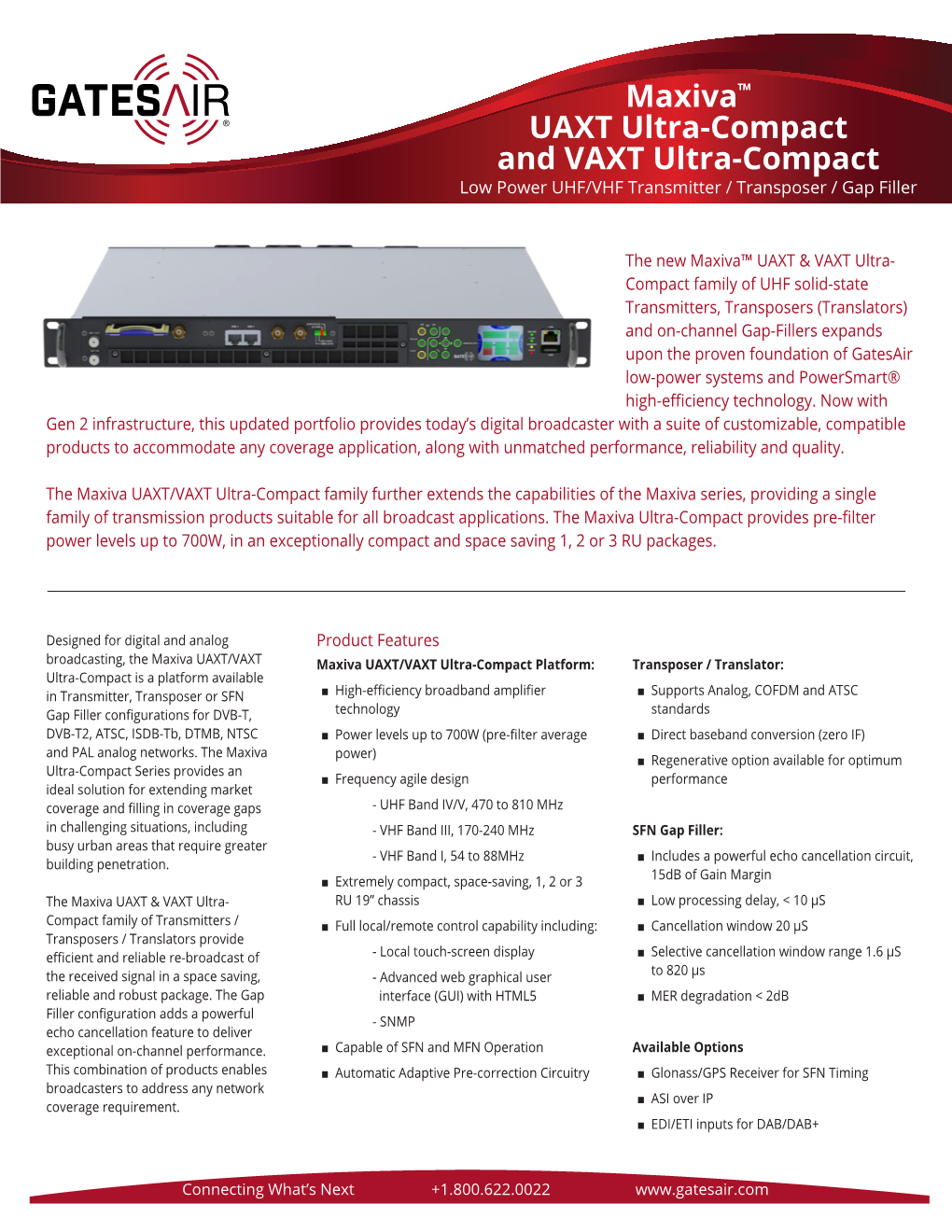 Maxiva™ UAXT Ultra-Compact and VAXT Ultra-Compact Low Power UHF/VHF Transmitter / Transposer / Gap Filler