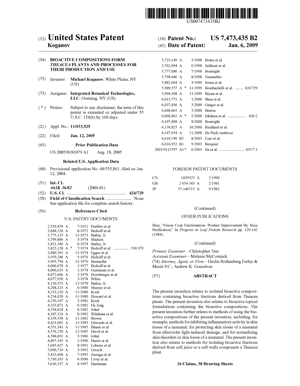 (12) United States Patent (10) Patent No.: US 7473.435 B2 Koganov (45) Date of Patent: Jan