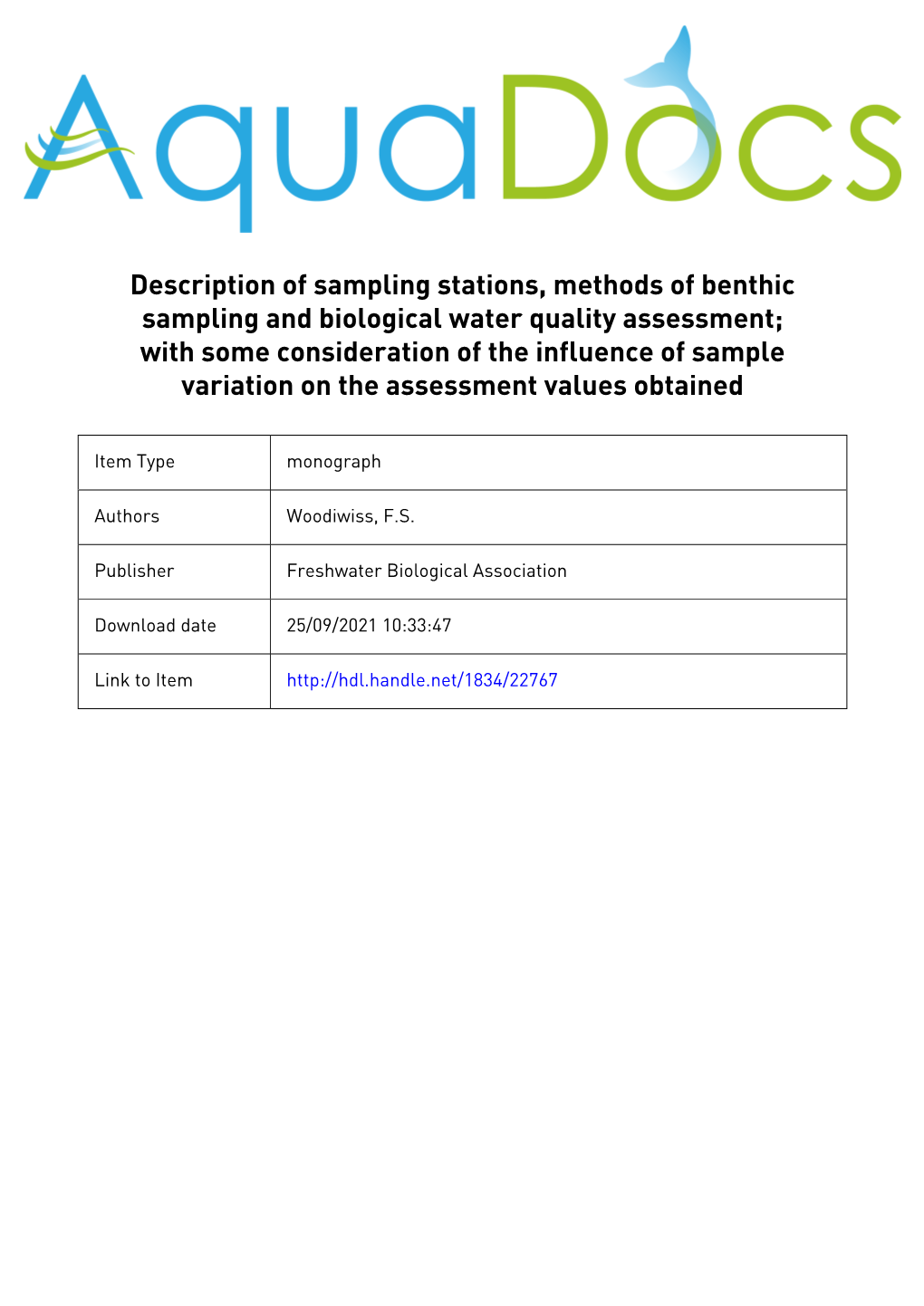 1 Description of Sampling Stations, Methods of Benthic Sampling and Biological Wa