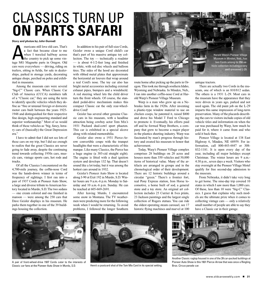 ON PARTS SAFARI Story and Photos by John Gunnell Mericans Still Love Old Cars