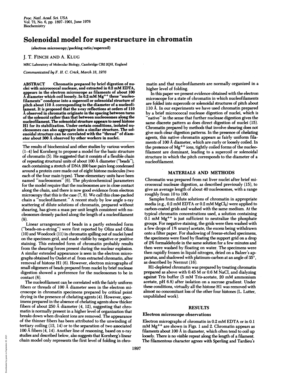 Solenoidal Model for Superstructure in Chromatin (Electron Microscopy/Packing Ratio/Supercoil) J