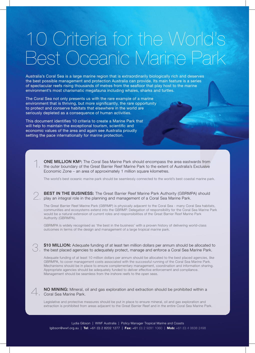10 Criteria for the World's Best Oceanic Marine Park