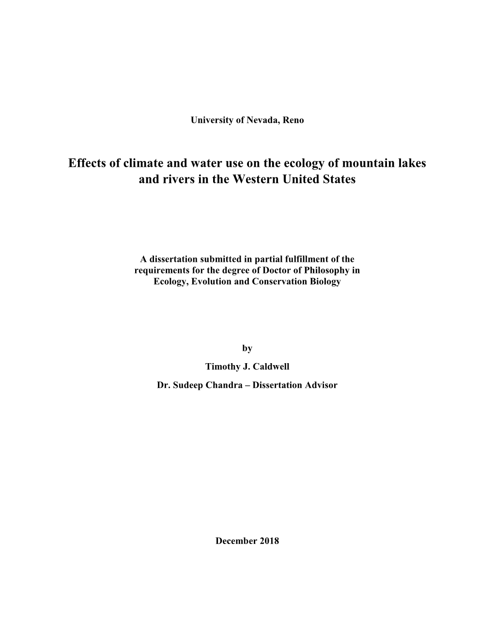 Effects of Climate and Water Use on the Ecology of Mountain Lakes and Rivers in the Western United States