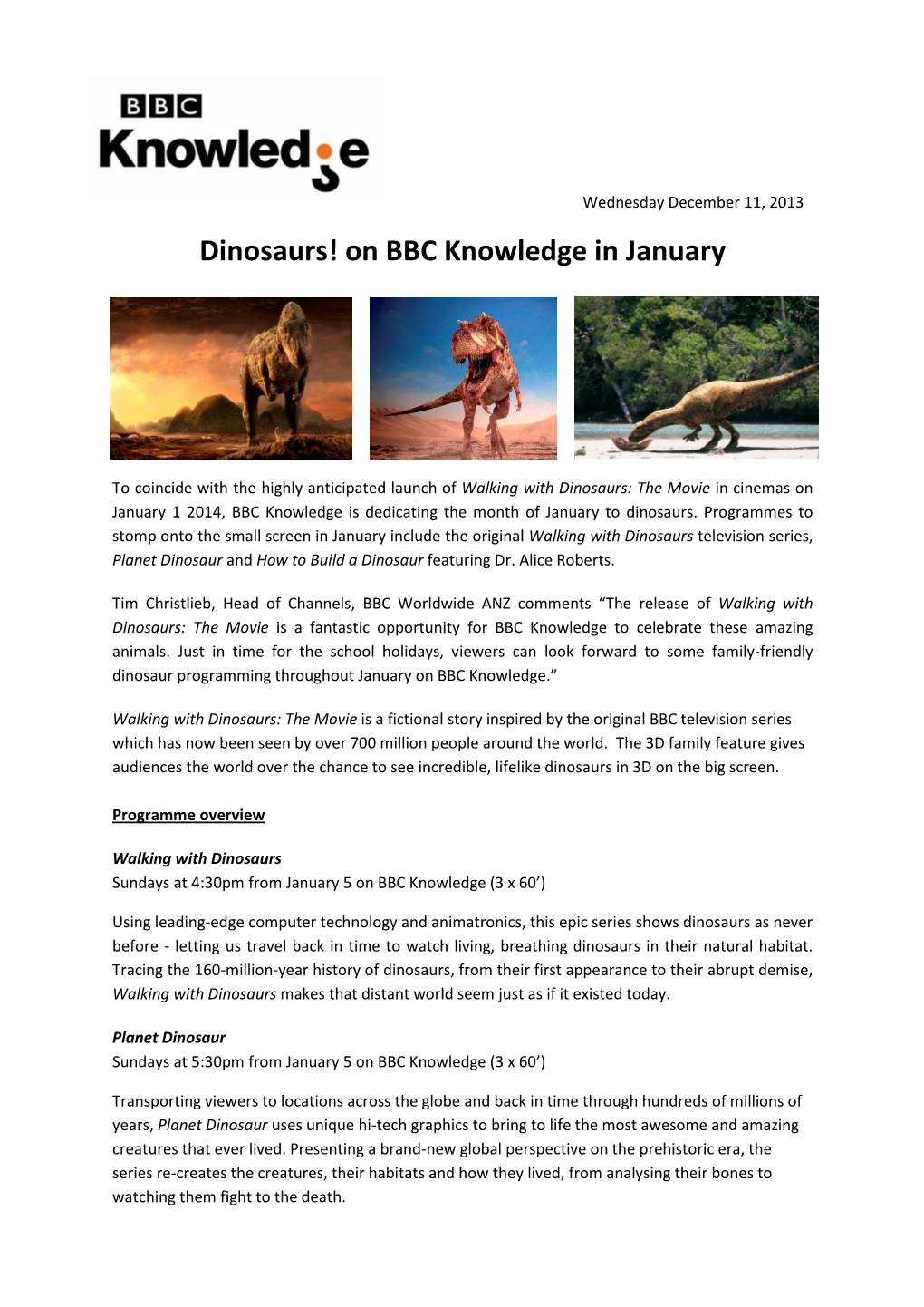 Dinosaurs! on BBC Knowledge in January