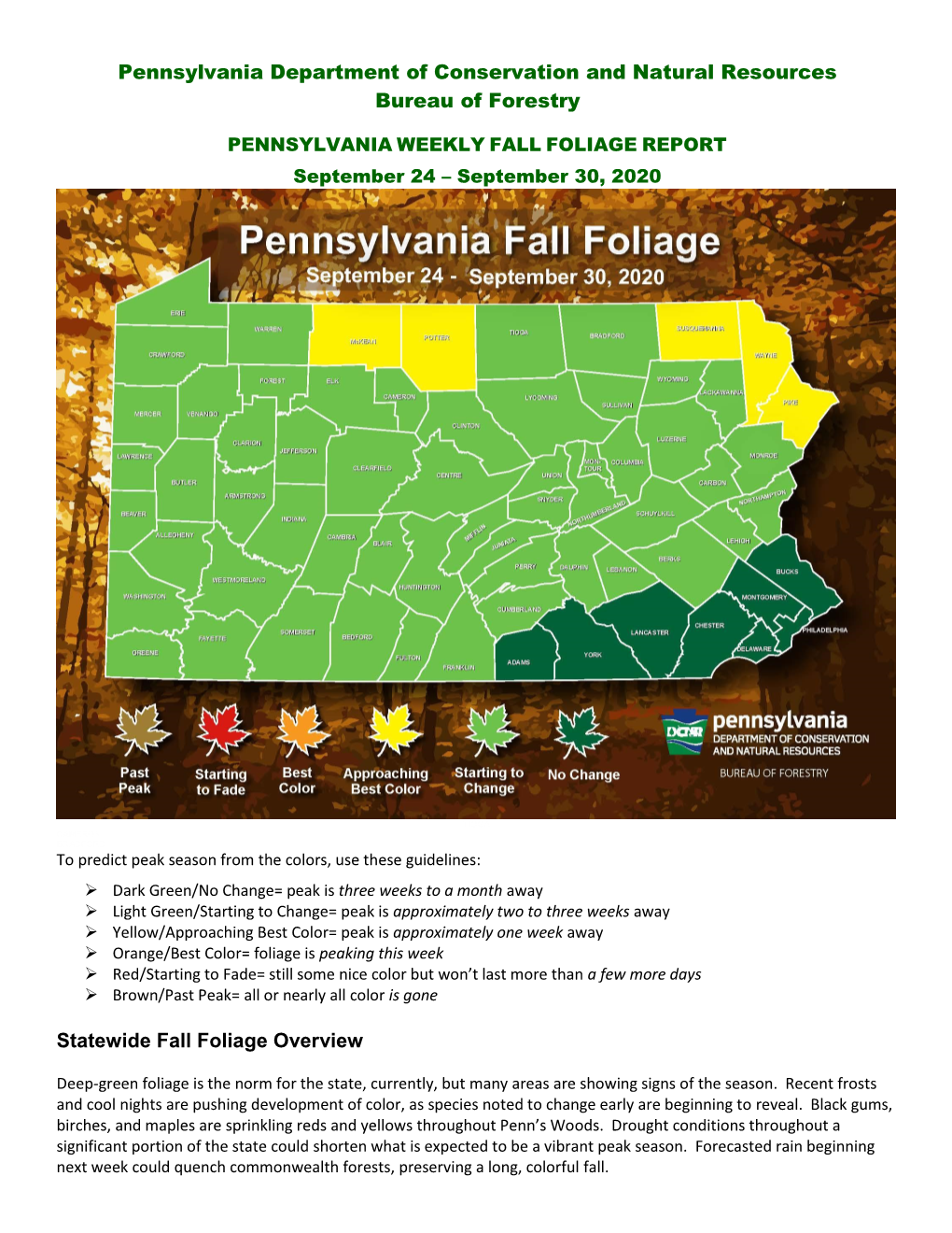 FALL FOLIAGE REPORT September 24 – September 30, 2020