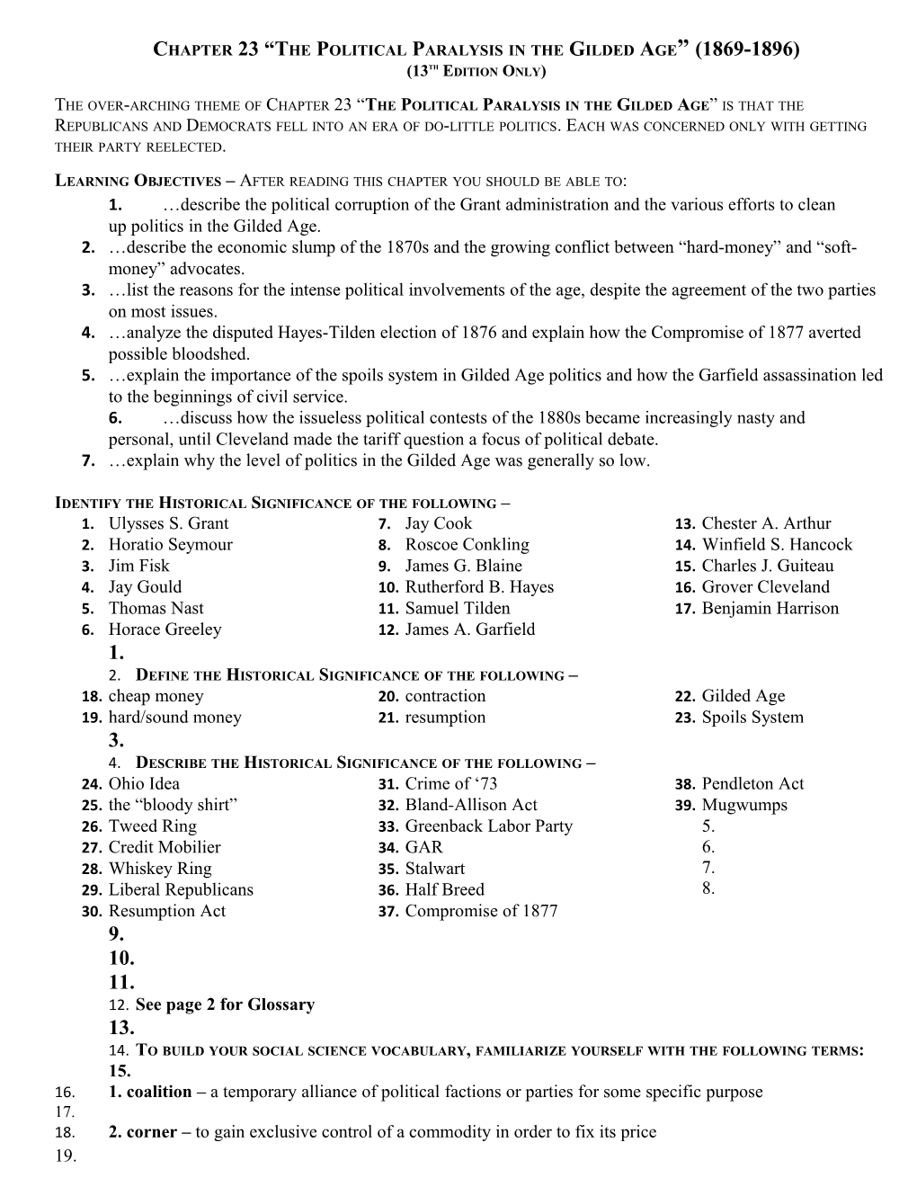 Chapter 23 the Political Paralysis in the Gilded Age (1869-1896) s1