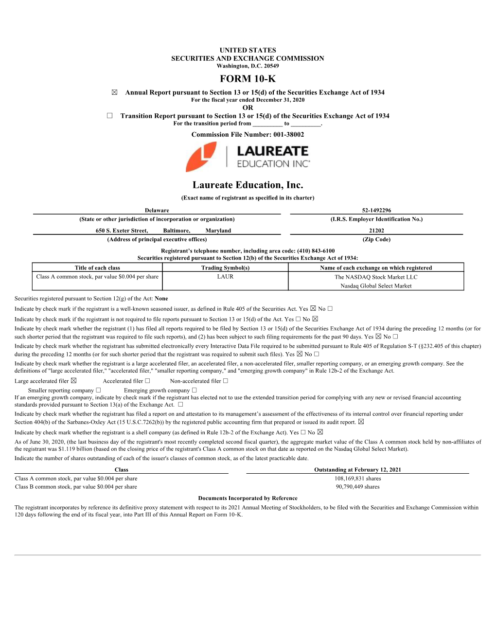 FORM 10-K Laureate Education, Inc