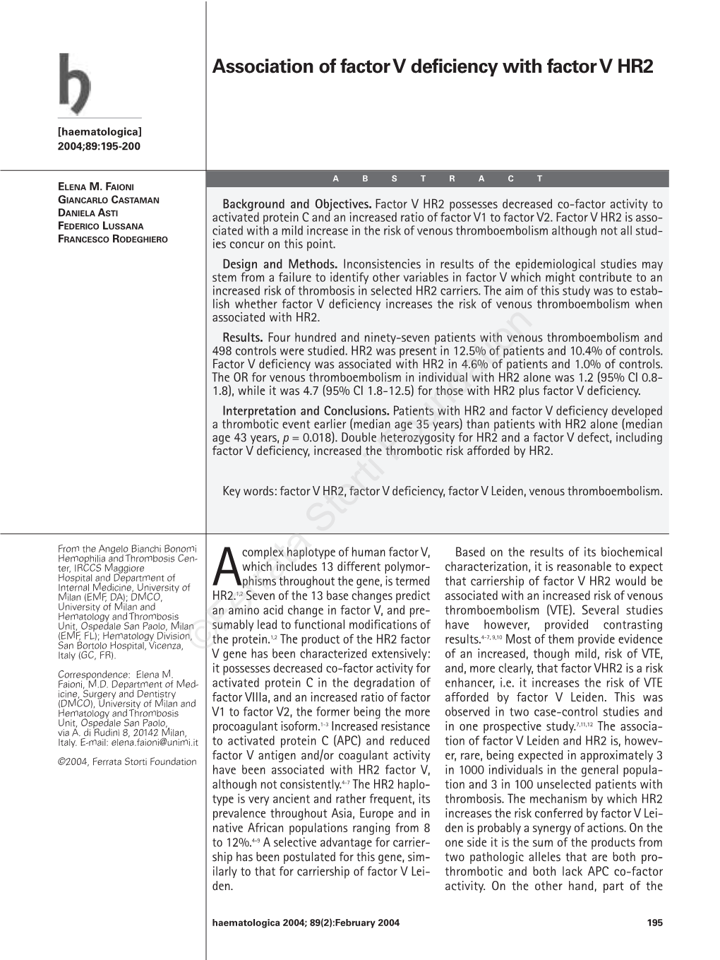 Association of Factor V Deficiency with Factor V HR2