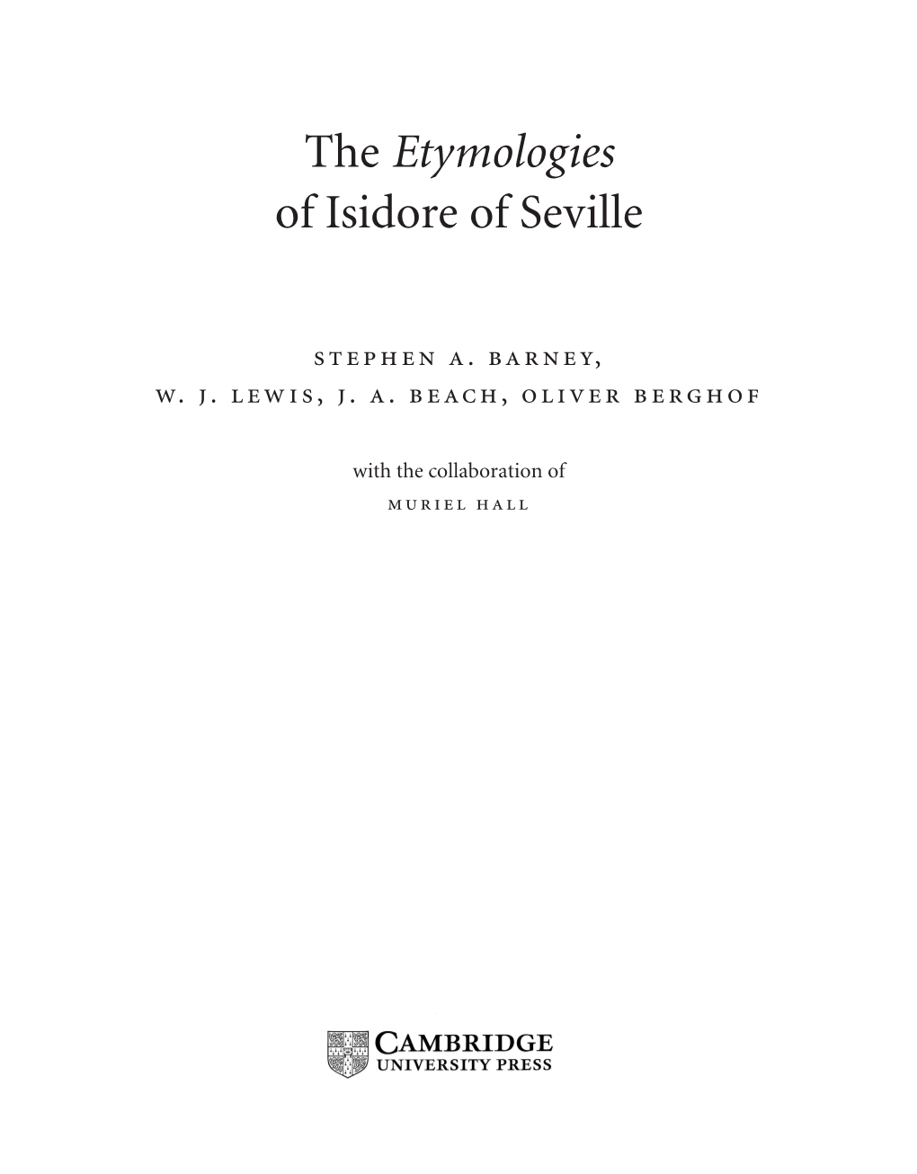 The Etymologies of Isidore of Seville