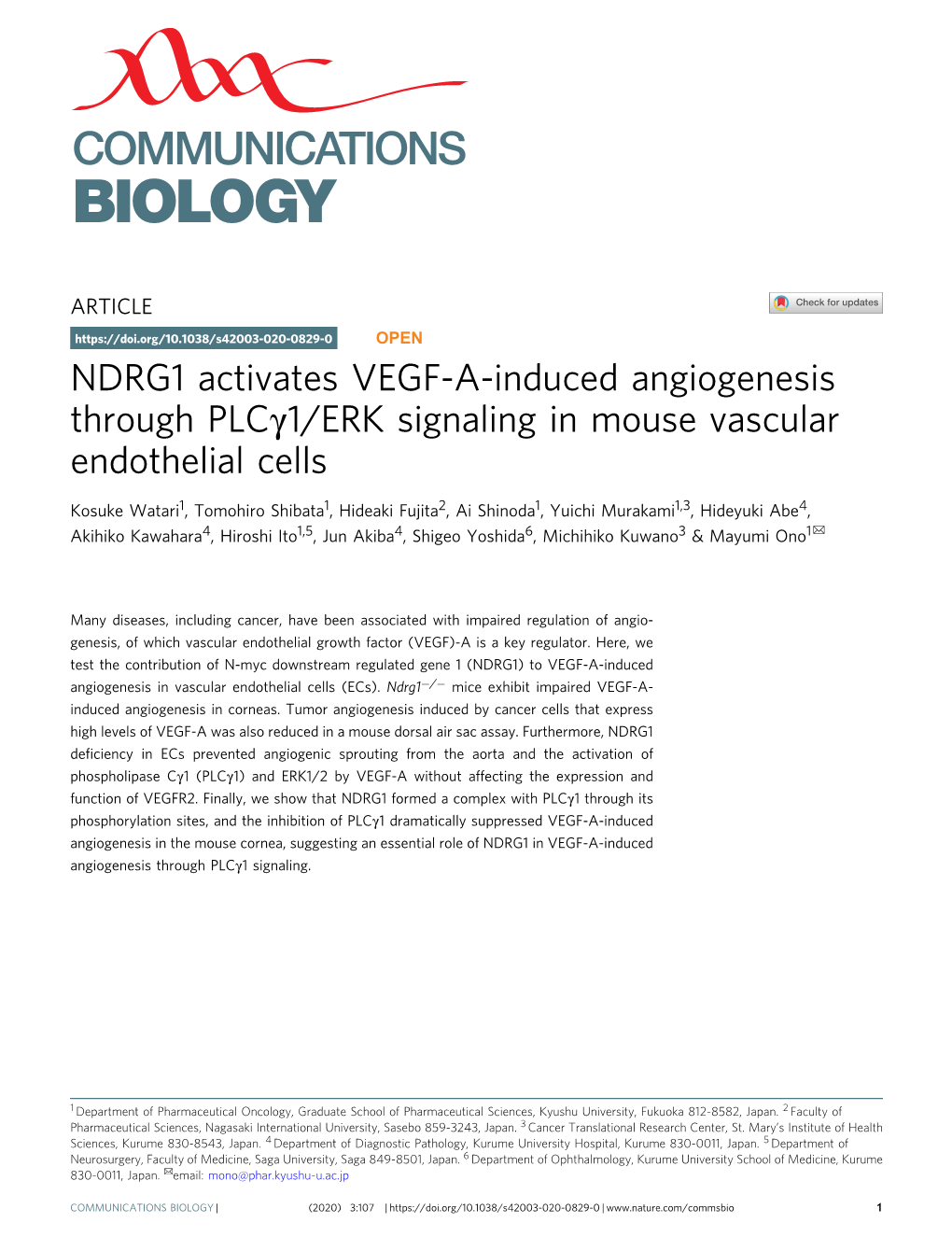 NDRG1 Activates VEGF-A-Induced Angiogenesis Through PLCÎ³1/ERK