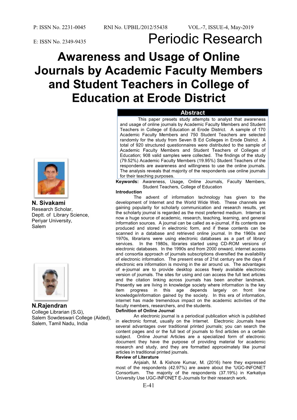 Awareness and Usage of Online Journals by Academic Faculty