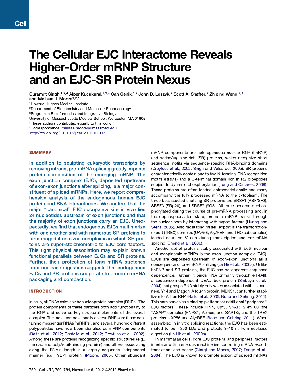 The Cellular EJC Interactome Reveals Higher-Order Mrnp Structure Andanejc-Srproteinnexus