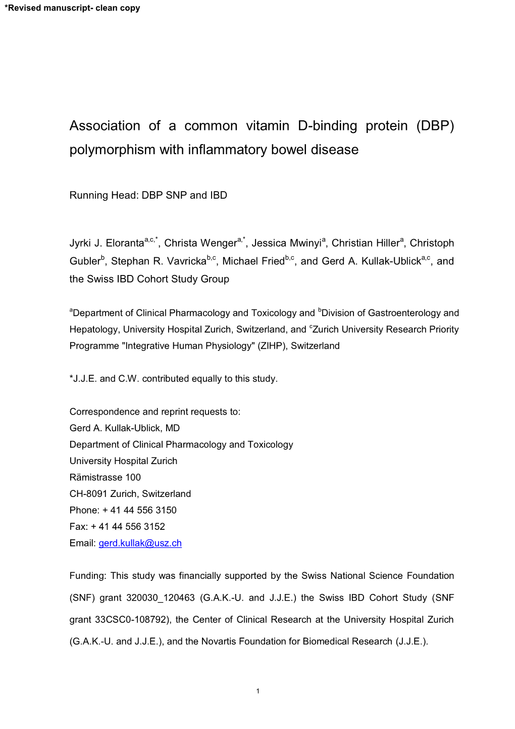 Association of a Common Vitamin D-Binding Protein (DBP) Polymorphism with Inflammatory Bowel Disease