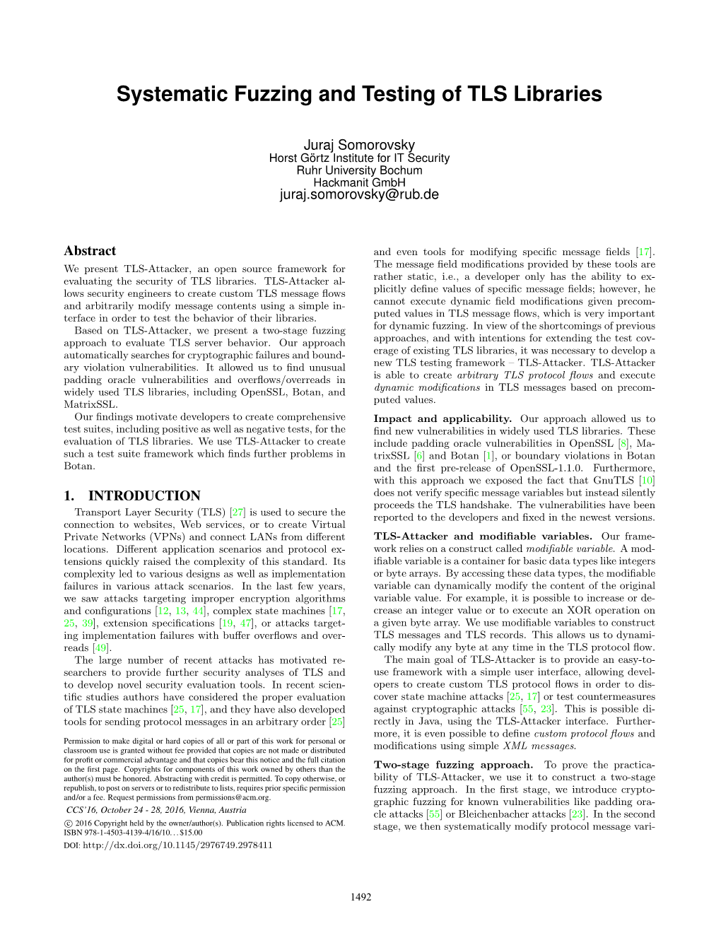 CCS'16 ~ Systematic Fuzzing and Testing of TLS Libraries